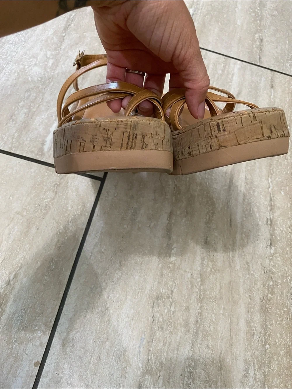 Madden Girl Tan Strappy Cork Wedge Sandals